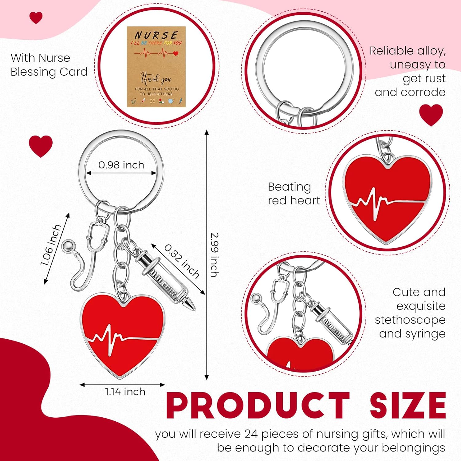 Yinkin 16 Sets Nurse Keychain Gifts Thank You Gift with Pendant Nurse Party Favors Appreciation Nurses Week Gifts with Cards for Nurse Day Graduation Decorations - Image 2