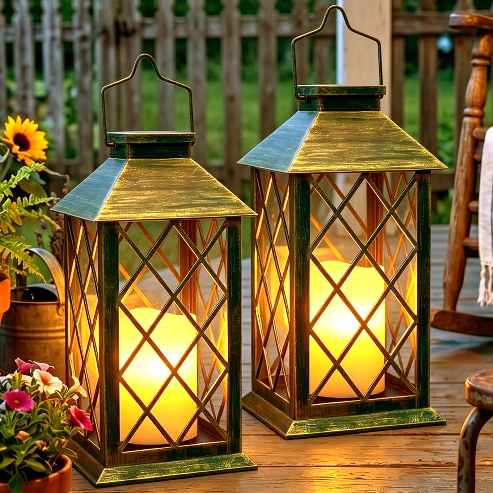 Photo 1 of Dekofun 2 Pack Tempered Glass Solar Lanterns - Bronze