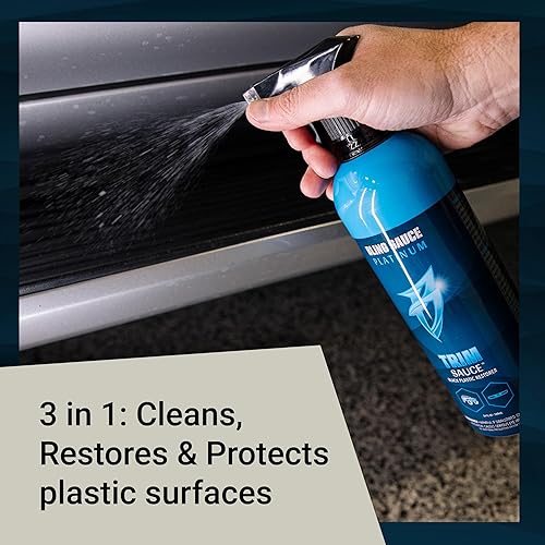 Miniatura 5 de Bling Sauce Platinum Recorta la salsa, restaurador de plástico negro 3 en 1. Limpia, protege y restaura los adornos de plástico negro desteñidos o