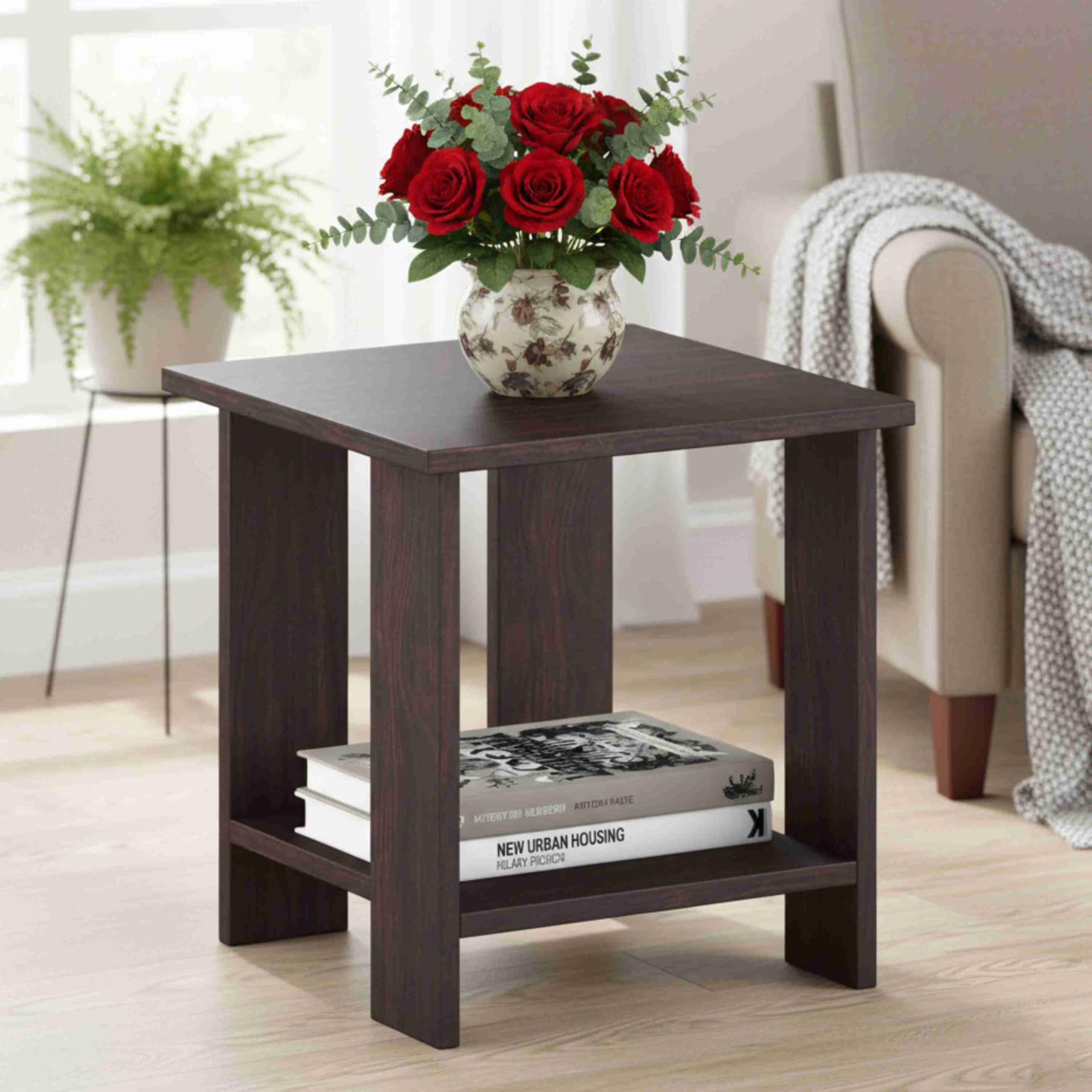 Bedside Tables - 16 inches End & Corner Wooden Coffee Table Space Saving Furniture with Storage Multipurpose Modern Nightstand for Living Room,Bed Room,Balcony,Home Decor - Brown-image-10