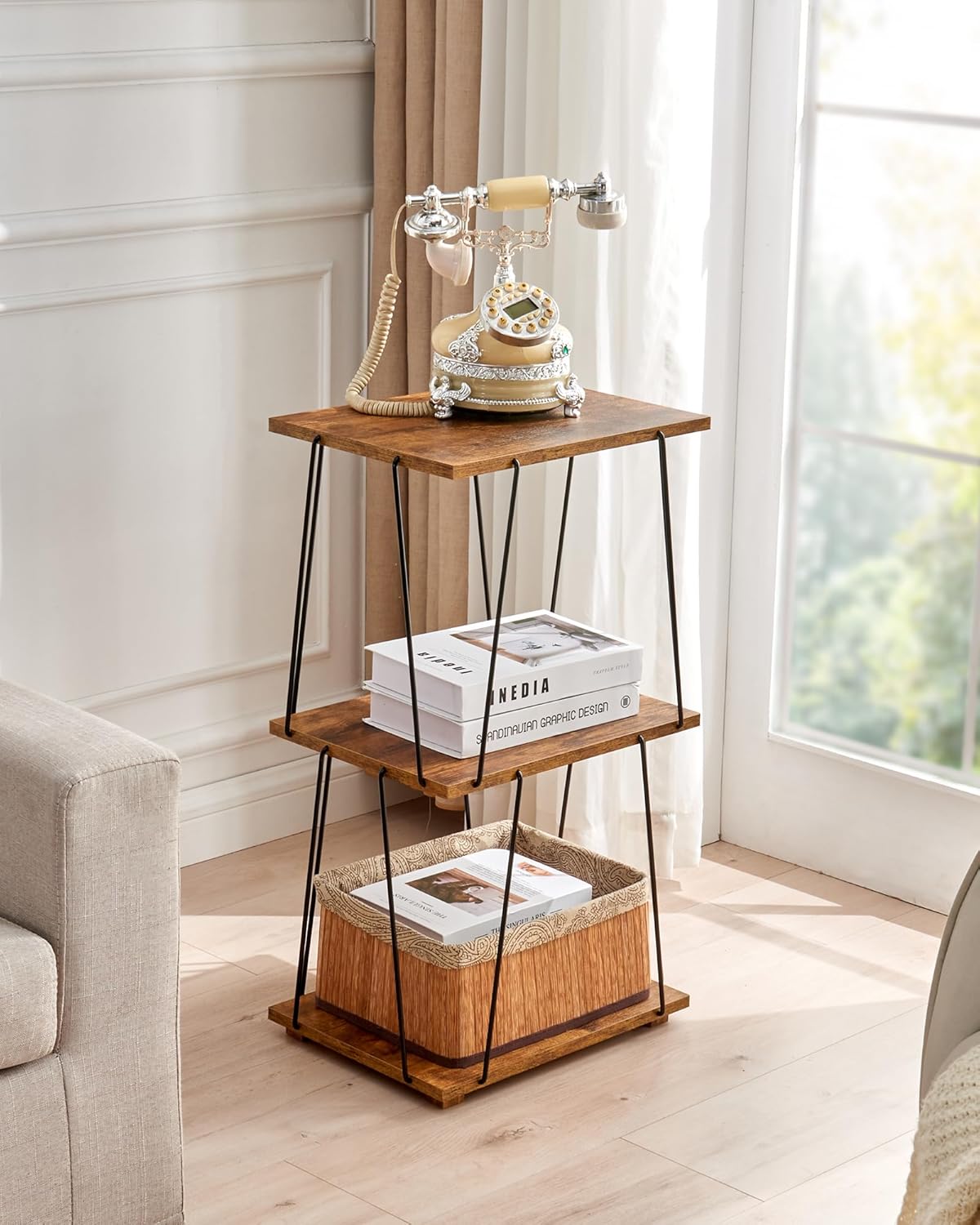 KJGKK Tall End Table, Small Side Table, 29 inch High Entryway Table, Bedside Table for Living Room, Bedroom and Office, Rustic Brown