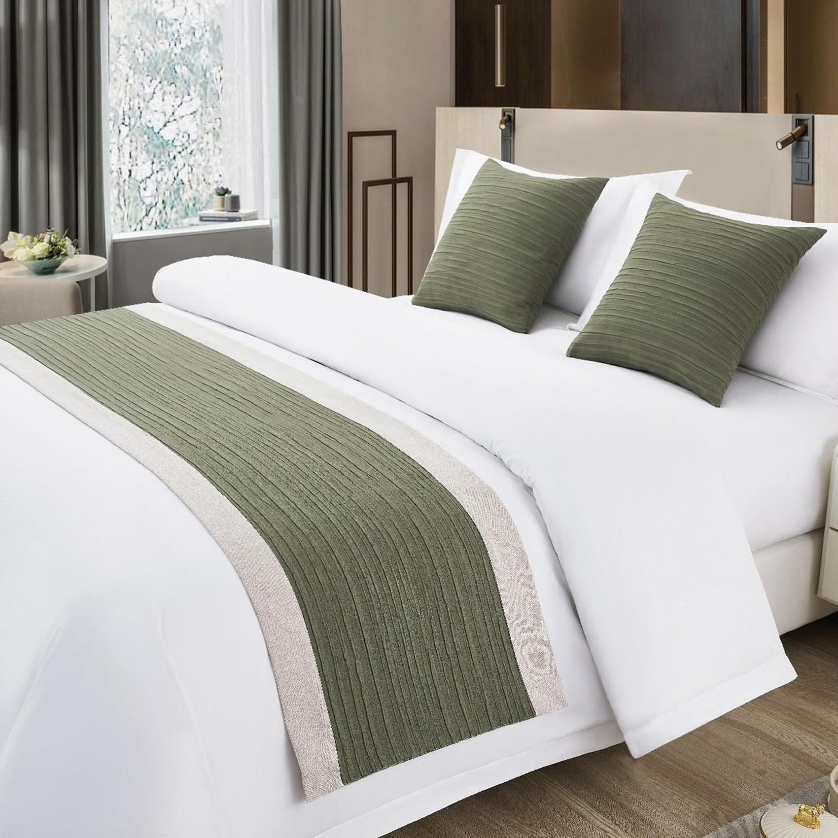 CLMETHE Modern Geometric Bed Scarf Decorative Cotton Linen Bed Runner Anti-Fade Bedding Cover for Hotel Home Guesthouse,A-50 * 210CM(1.5m bed)