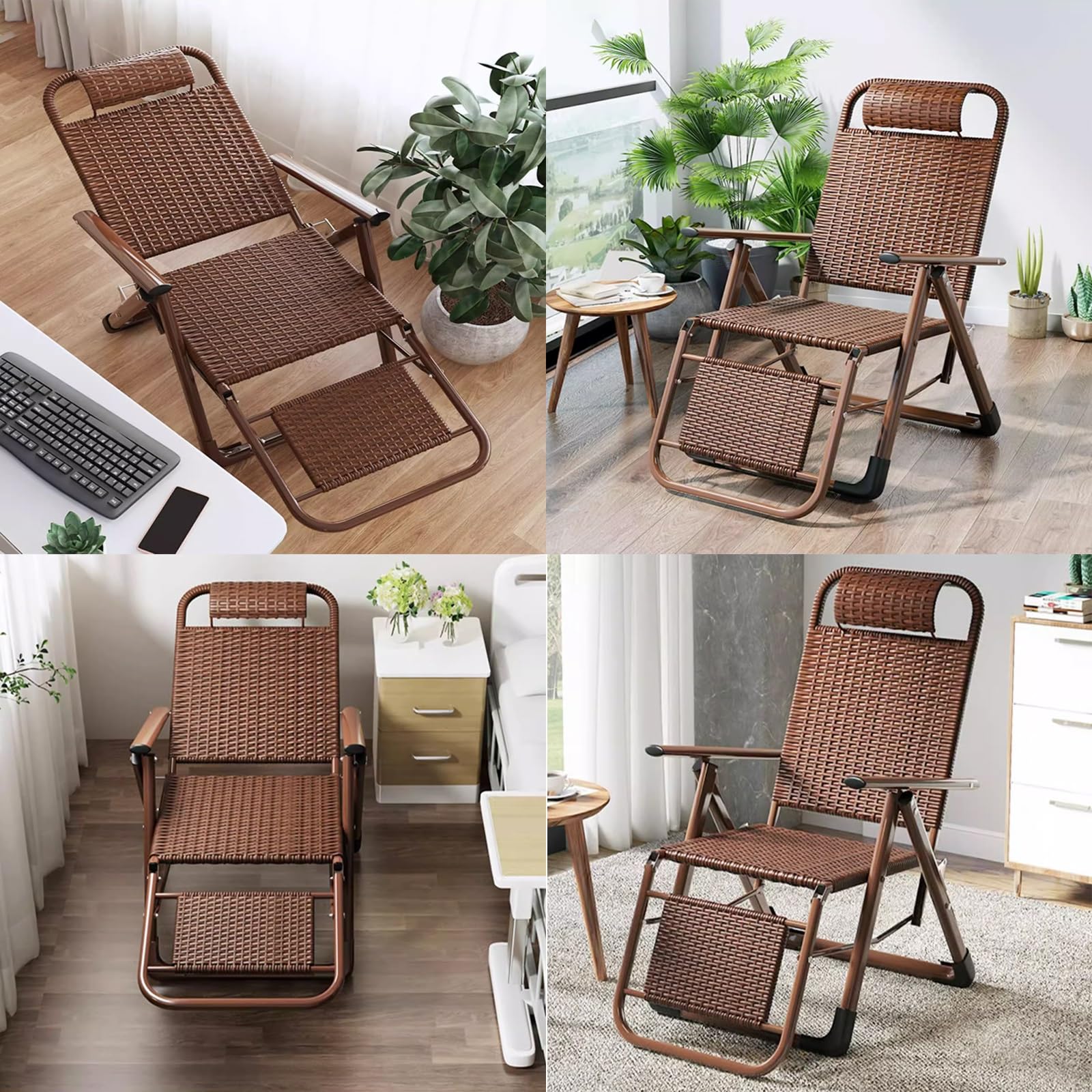 Ratán Portátil Tumbonas Con Reposabrazos, Silla Gravedad Cero Tumbona De Relax,tumbona Playa Plegable Ligera,tumbonas Jardin Exterior,respaldo Ajustable,respirable,ahorra Espacio. ( Color : Brown )