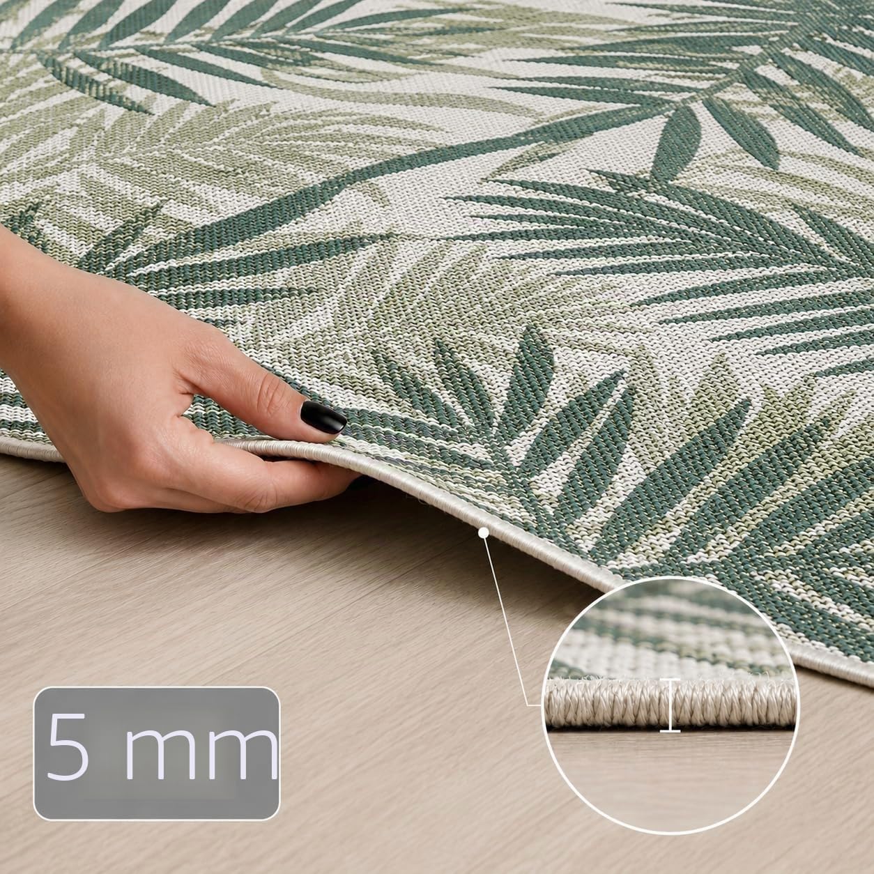 VIMODA Tapis d’intérieur et d’extérieur résistant aux intempéries – Balcon, terrasse, jardin, salon et cuisine - Lavable, dimensions : 160 x 220 cm ; Couleur : Vert2