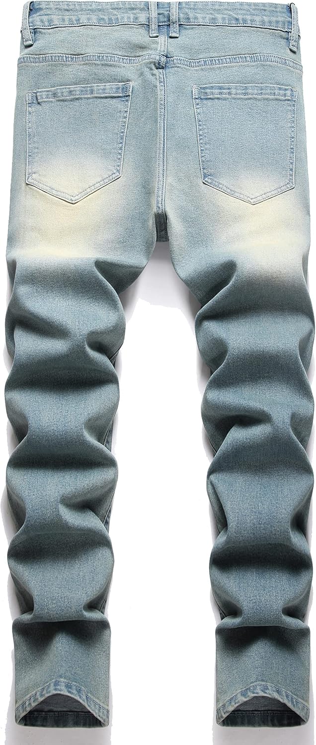 LZLER Mens Ripped Jeans,Distressed Destroyed Slim Fit Straight Leg Denim Pant with Holes - Image 2