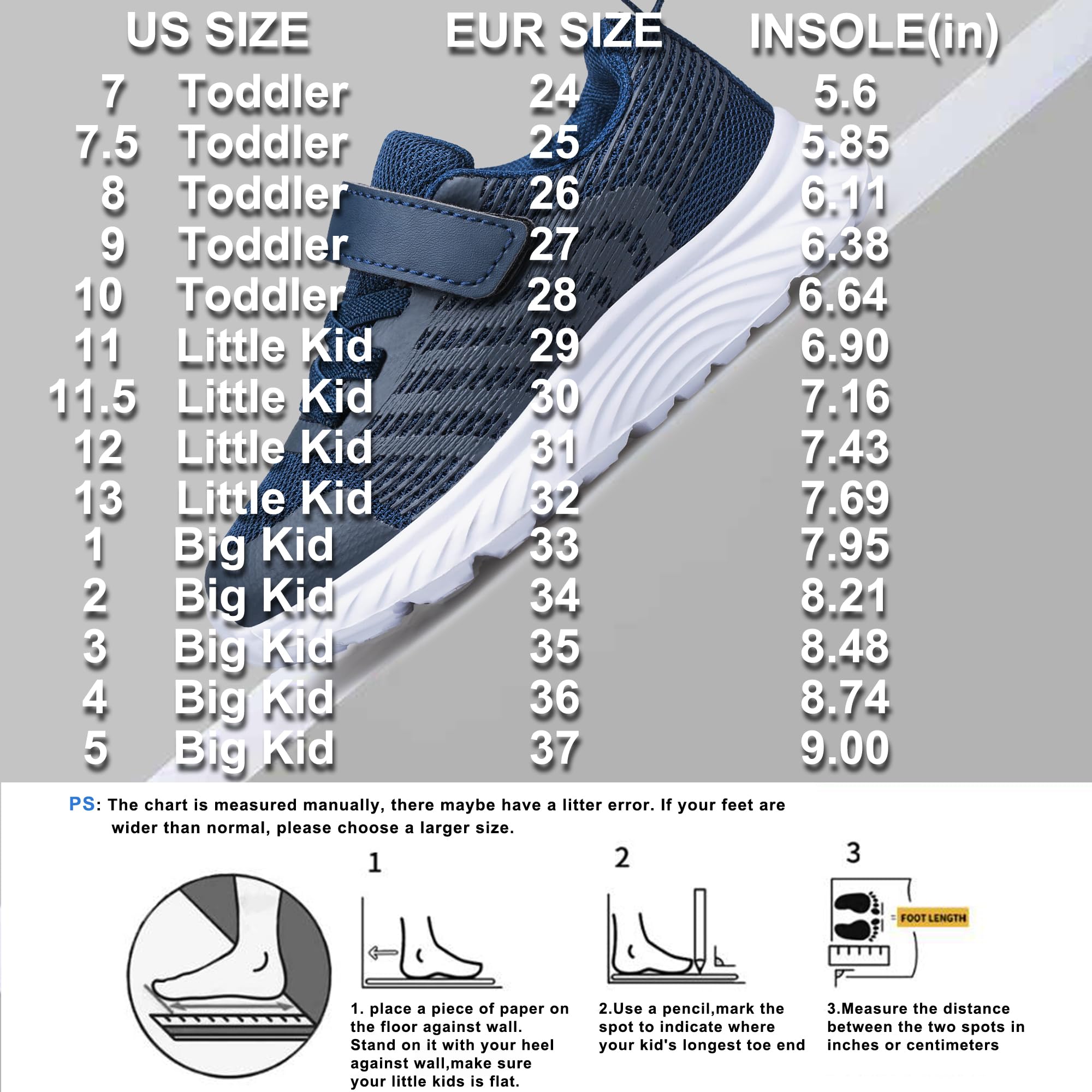 Boys Girls Sneakers Kids Shoes Unisex Fitness Running Tennis Lightweight Shoes Navy Blue Big Kid Size 5