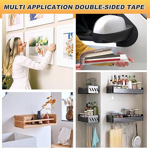 Miniatura 6 de Cinta de doble cara, cinta de montaje resistente, cinta adhesiva de espuma de 16.5 x 0.94 pulgadas, cinta impermeable de dos caras, multiusos para