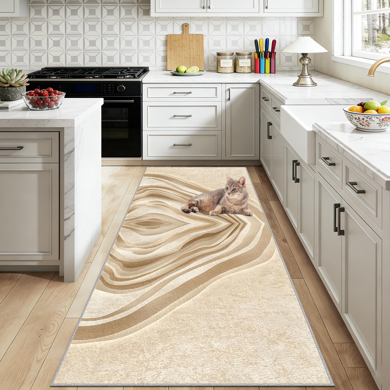 Tapis de cuisine antidérapant et lavable 90x260 cm sur mesure pour couloir