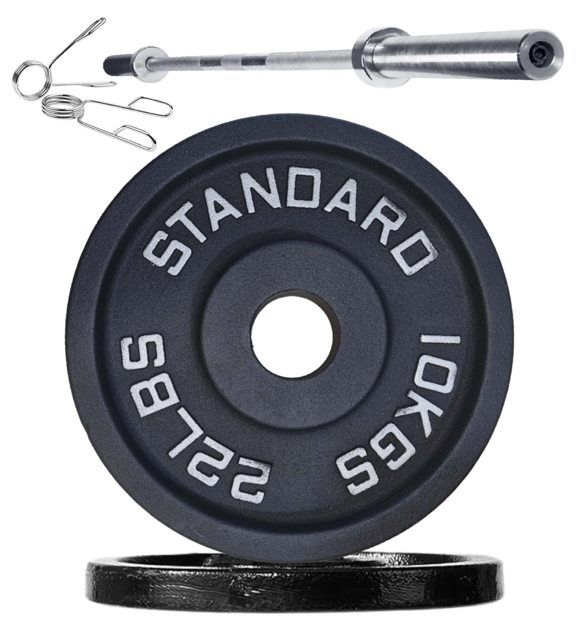 Cast Iron Weight Plates Set 2" Olympic Barbell Home Gym Equipment 1.25kg-25kg Pairs Sets with 5ft-7ft Barbell Strength Training