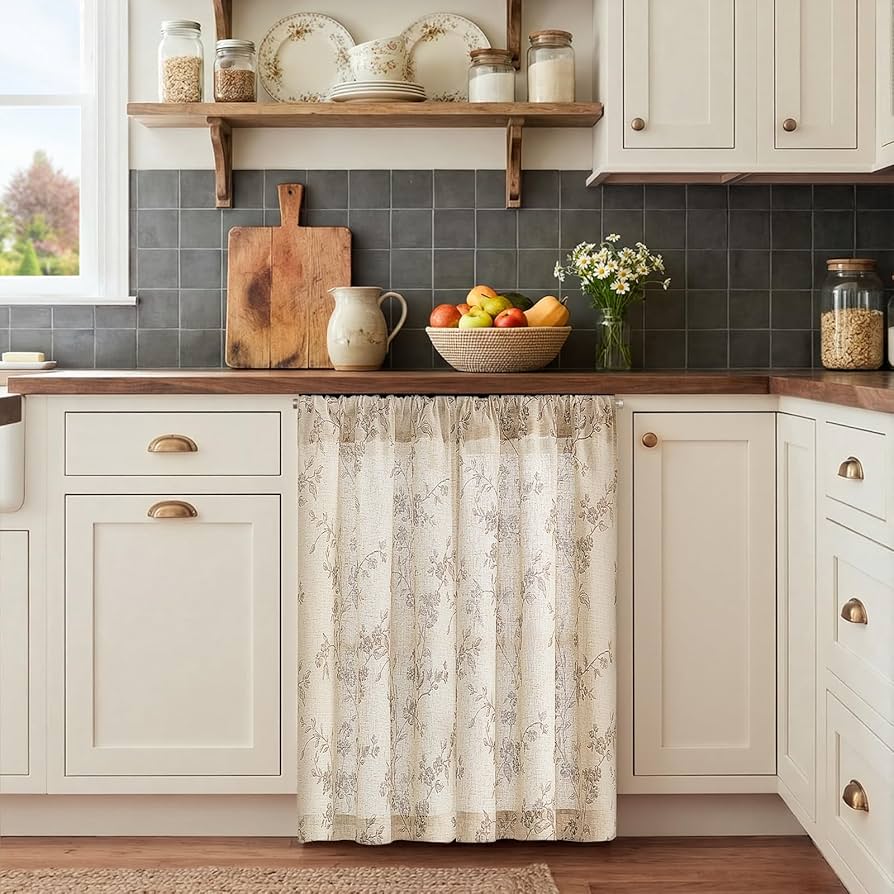 カーテン cocoa Amazon.com: jinchan Floral Kitchen Curtains 36 Inch Linen Tier