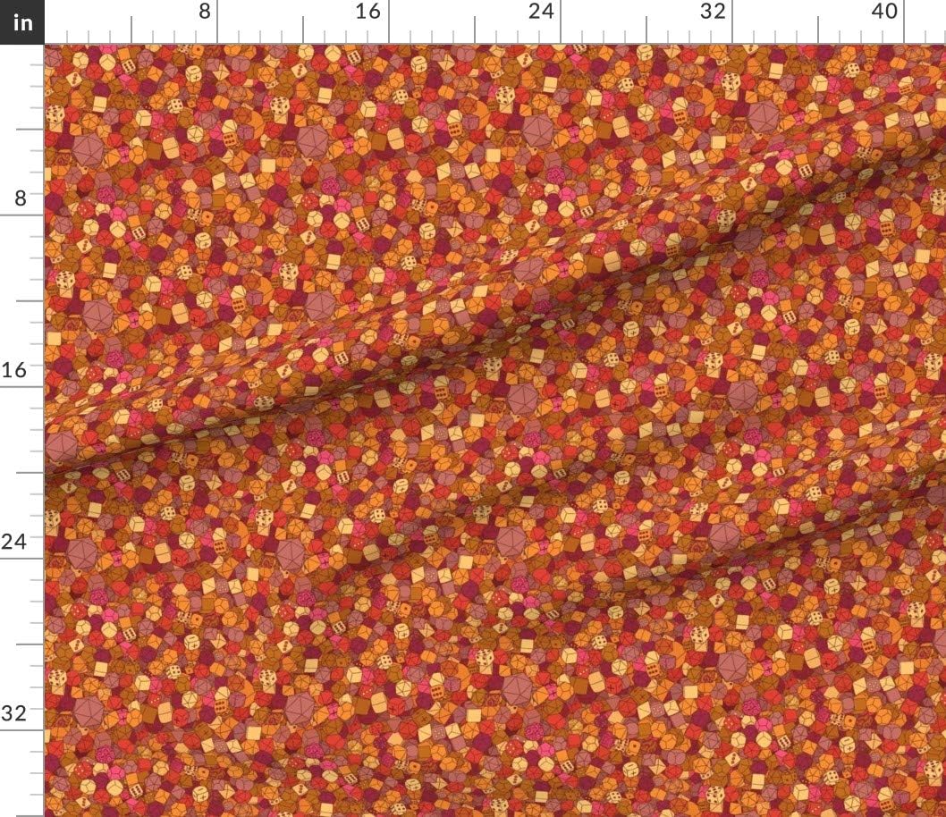 Spoonflower Fabric - Dice Nerd Red Orange Yellow Gaming Printed on Petal Signature Cotton Fabric by The Yard - Sewing Quilting Apparel Crafts Decor