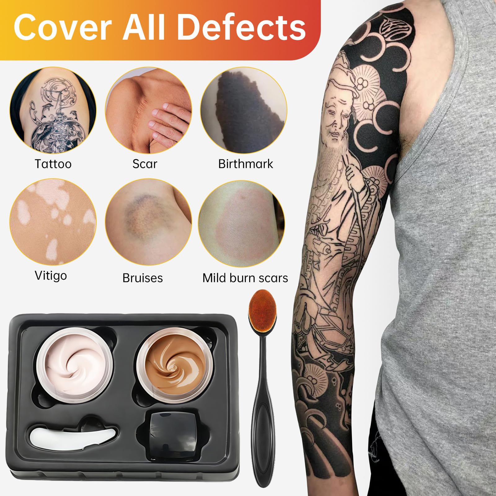 Waterproof Tattoo Cover Up Makeup for Full Coverage - Body Concealer Set for Men and Women - Scar Cover Up and Tattoo Concealer Kit - Image 4