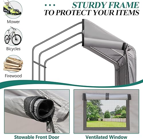 Miniatura 4 de Cobertizo de almacenamiento para exteriores de 8 x 14 pies, tienda de campaña de almacenamiento resistente con ventanas ventiladas enrollables,