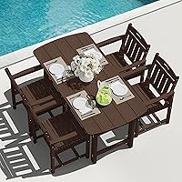 Vista 30 de Mesa de comedor rectangular para exteriores, mesa de polietileno de alta densidad resistente para 6, mesa de patio resistente a la intemperie
