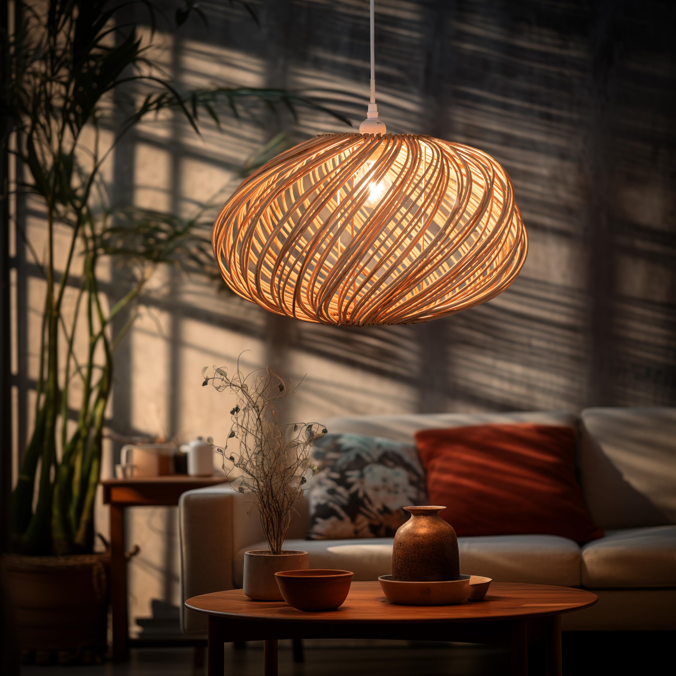 Maison d'Ailleurs - Paralume in rattan naturale, diametro 45 cm, non elettrificato, lampada a sospensione in stile bambù per soffitto, lampadario o lampada da terra