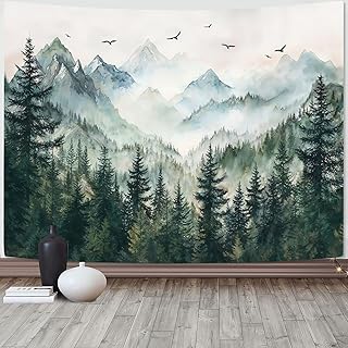 26 Simple Accent Wall Ideas That Make A Big Difference 125 Zussun Misty Forest Mountain Tapestry Sage Green Nature Pine Tree Tapest...