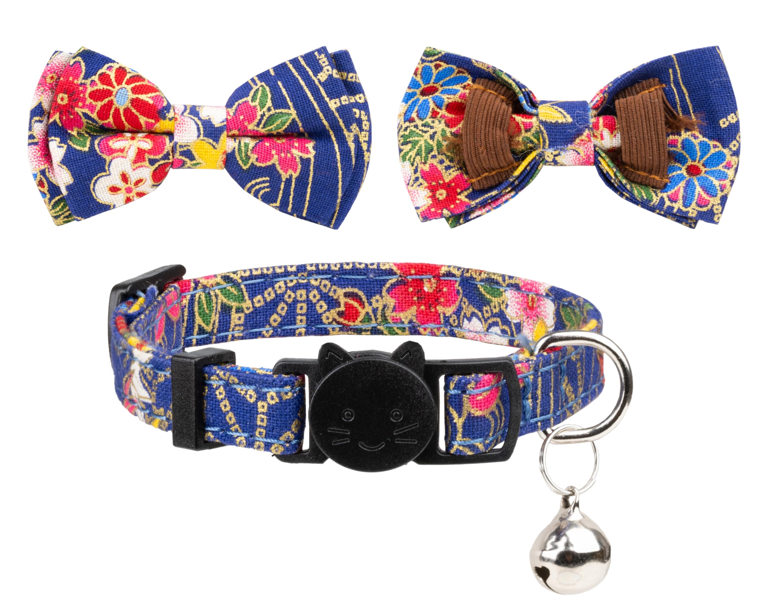 Collar de Gyapet para Gatos, Mascotas, con Campana, Pajarita Floral, Desmontable y Ajustable, de Seguridad