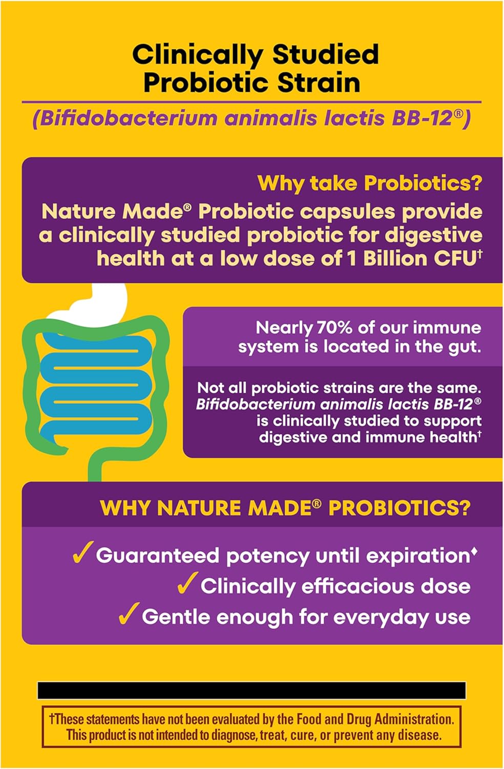 Nature Made Probiotics for Women and Men, Probiotic Capsules 1 Billion CFU from Live Cultures for Immune & Digestive Support, 30 Capsules, 30 Day Supply