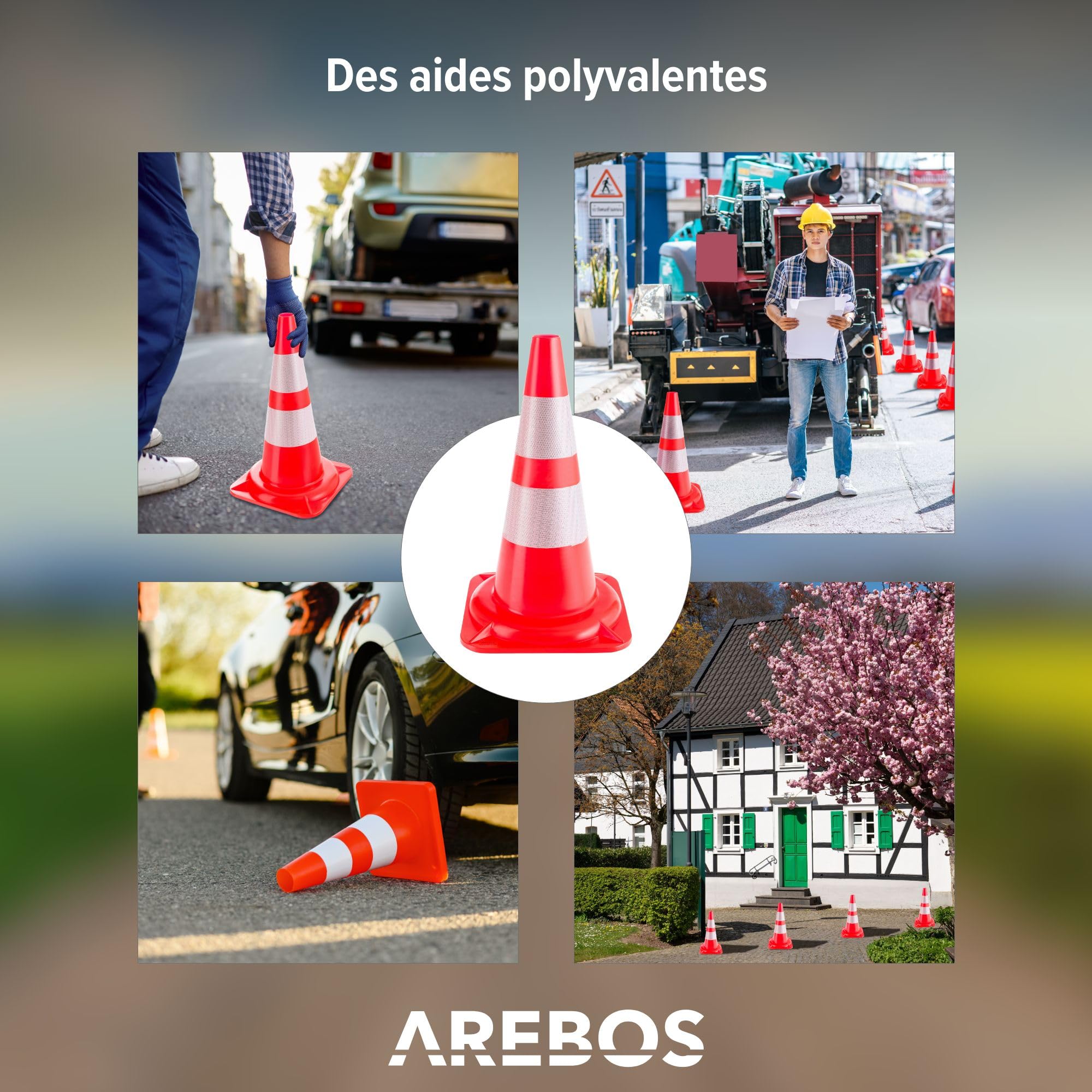 Arebos Cônes de signalisation routière cône de Chantier | Orange Blanc | 50 cm | 10 pièces