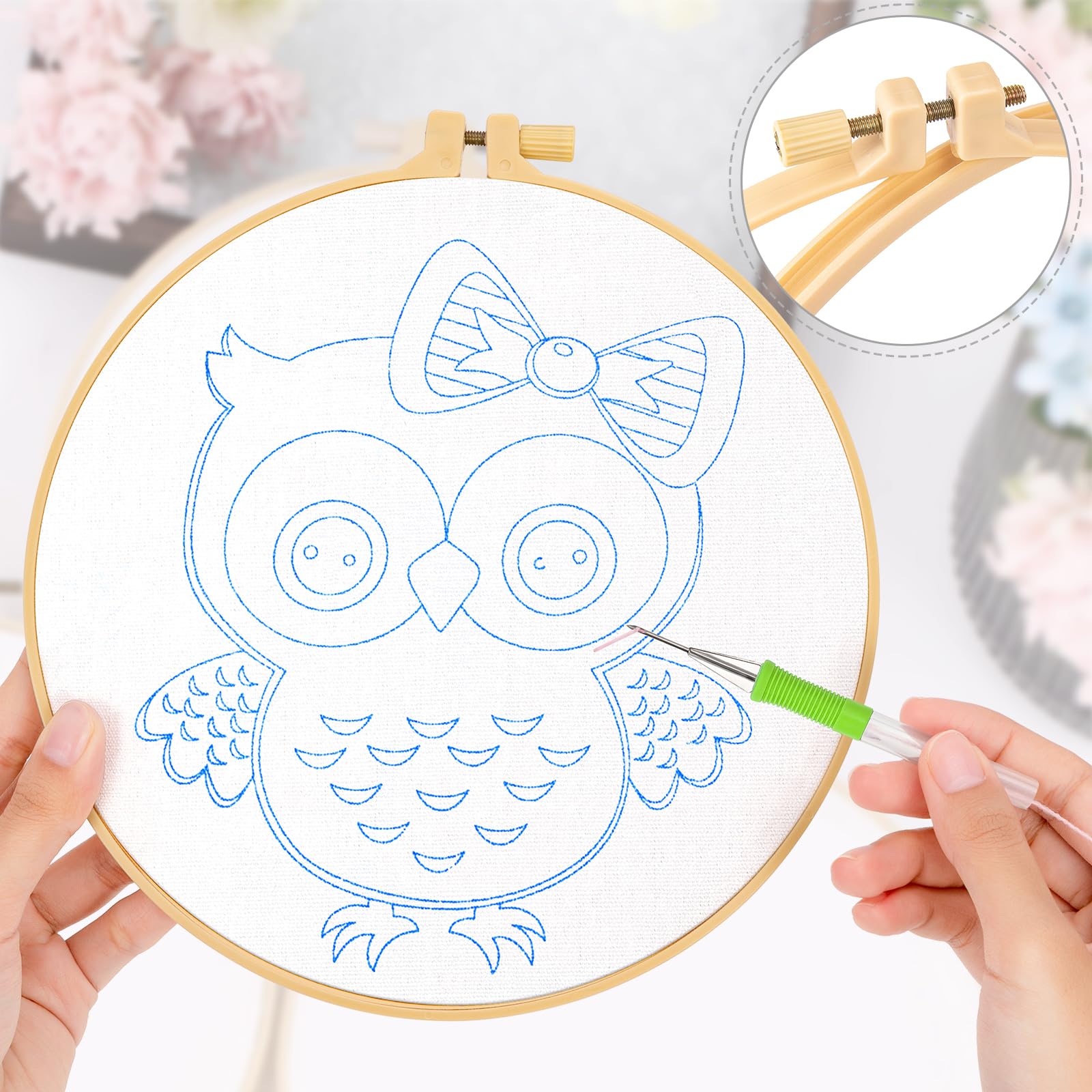 Kit Punch Needle Noël - Motif Hibou Avec Chapeau De Père Noël - Pour Débutants - Inclus Tout Le Matériel - Taille 20x20 Cm - Activité Manuelle Créative