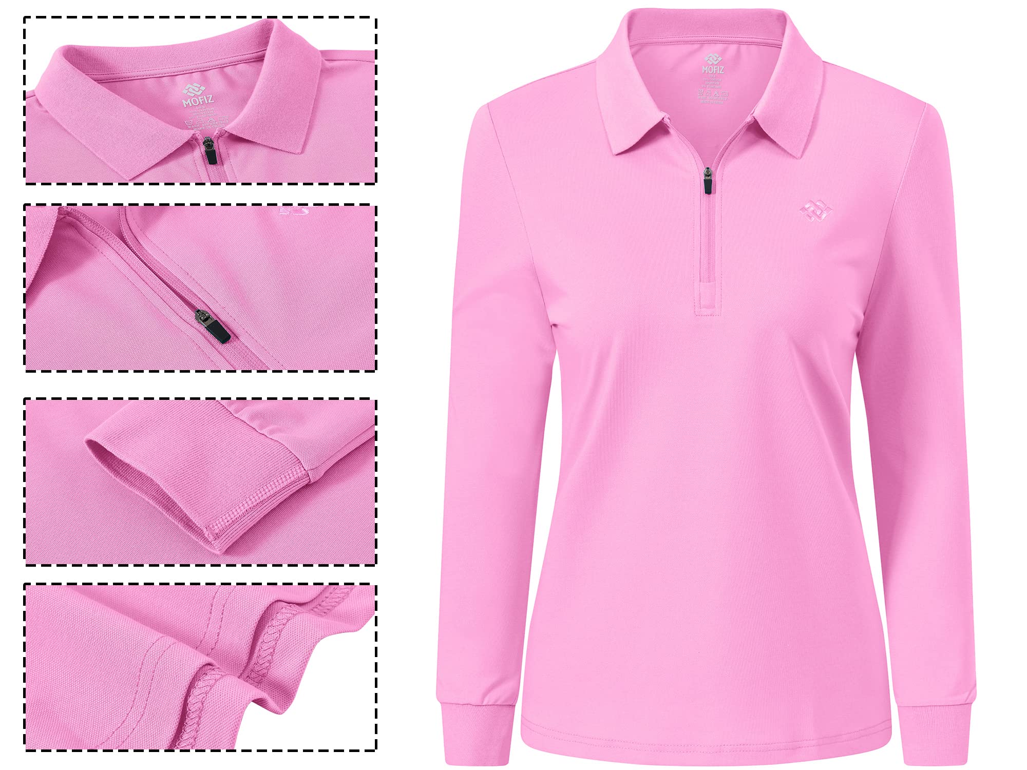 Poloshirt Damen Golf Polohemd Langarm Baumwolle Sport Polo Wintershirts mit Reißverschluss