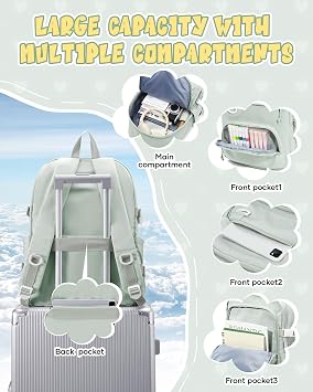 Lightweight Backpack for College & High School Backpack With Lots of Pockets Cute School Bag for Girls Boys, Large Capacity Bookbag for Women Men, Waterproof Teens Casual Daypack Backpack(Green)