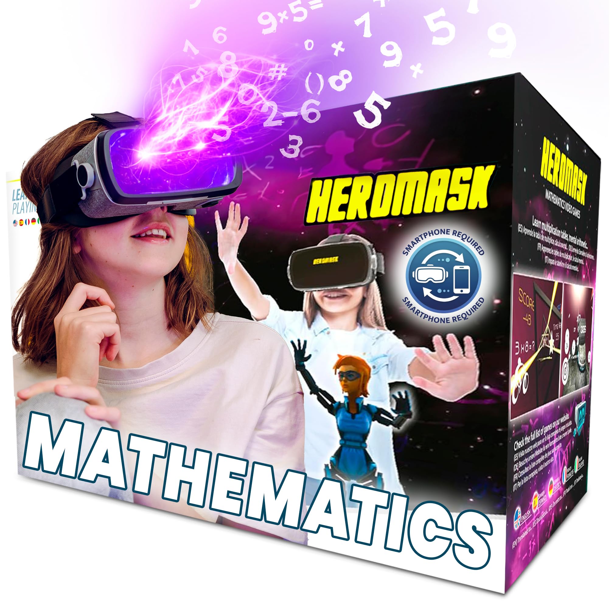Heromask Gogle VR dla Dzieci 5-12 Lat · Gra Matematyczna 3D VR | Tabliczka mnożenia i liczenie w pamięci przez zabawę w VR. iPhone/Android. Oryginalny prezent dla dzieci