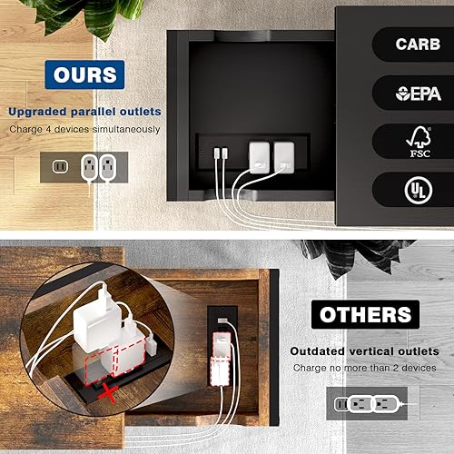 Miniatura 14 de SAUCE ZHAN Mesa auxiliar de sofá con puertos USB y tomas, mesa auxiliar estrecha con estante de almacenamiento para espacios pequeños, mesita de