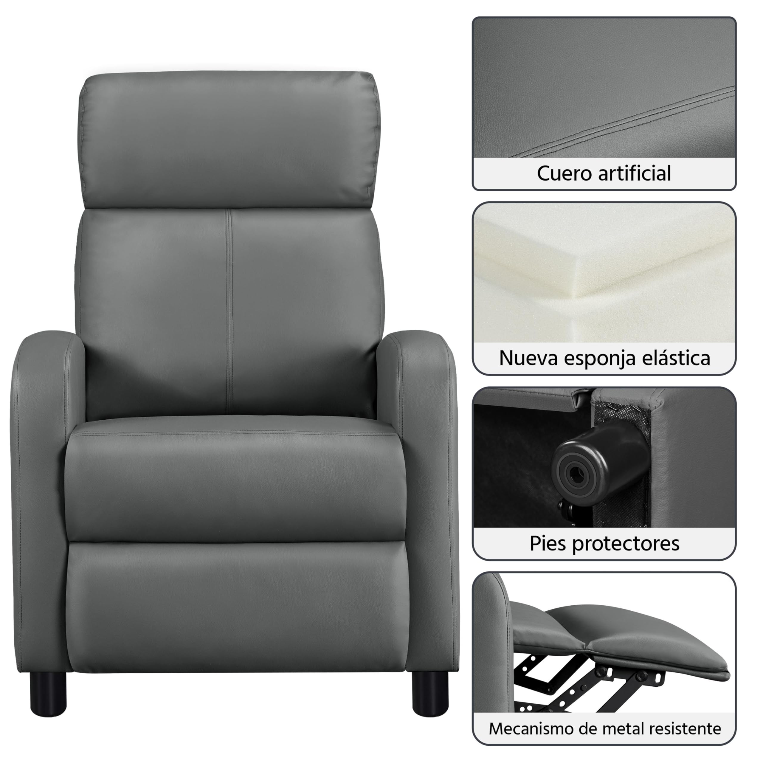 Yaheetech Sillón de Masaje Silla Relax Butaca Sofá Ajustable de Relajación con Función Reclinable para Sala de Estar y Dormitotio Gris