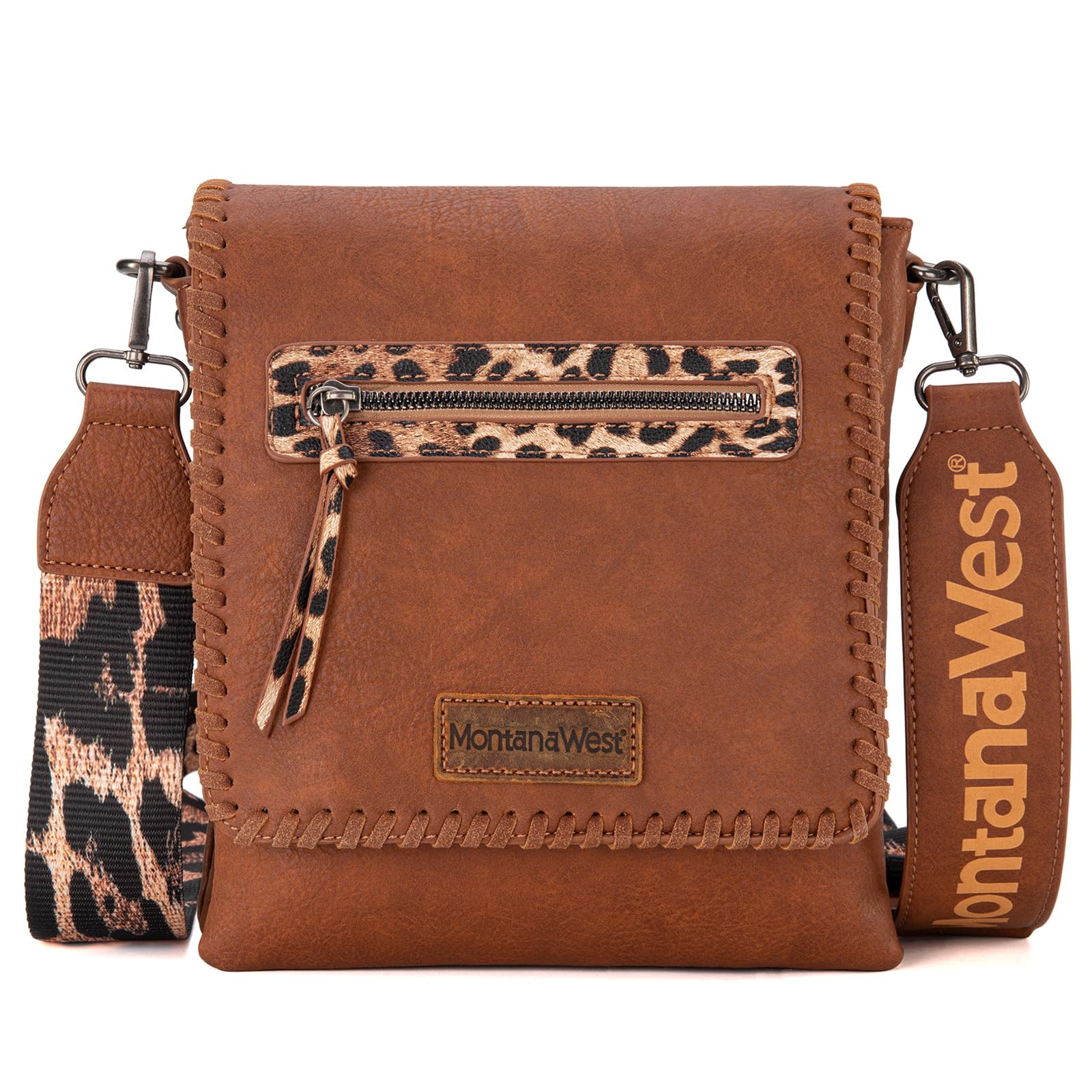Montana West Crossbody Bags for Women with Dual Compartments Western Cross Body Purse with Leopard Print Guitar Strap