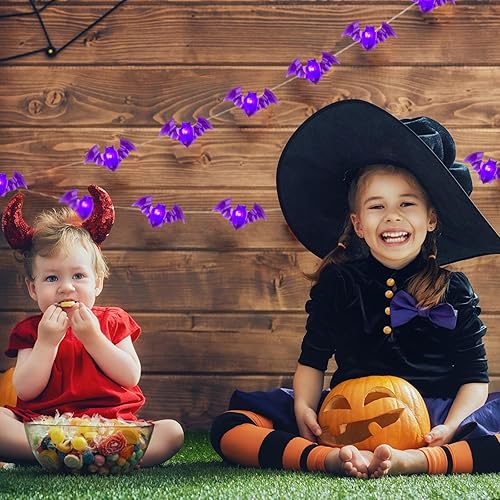 Miniatura 4 de Luces de Halloween que funcionan con pilas, 30 luces LED moradas de 10 pies con función de temporizador, 6 horas encendidas y 18 horas apagadas,