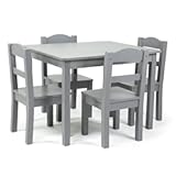 Humble Crew Kids Wooden Table and 4 Chairs Set&comma; Grey - Kids Table and Chair Set for Toddlers and Children for Arts&comma; Crafts&comma; and Snack Time - Sturdy&comma; Durable Toddler Activity Table