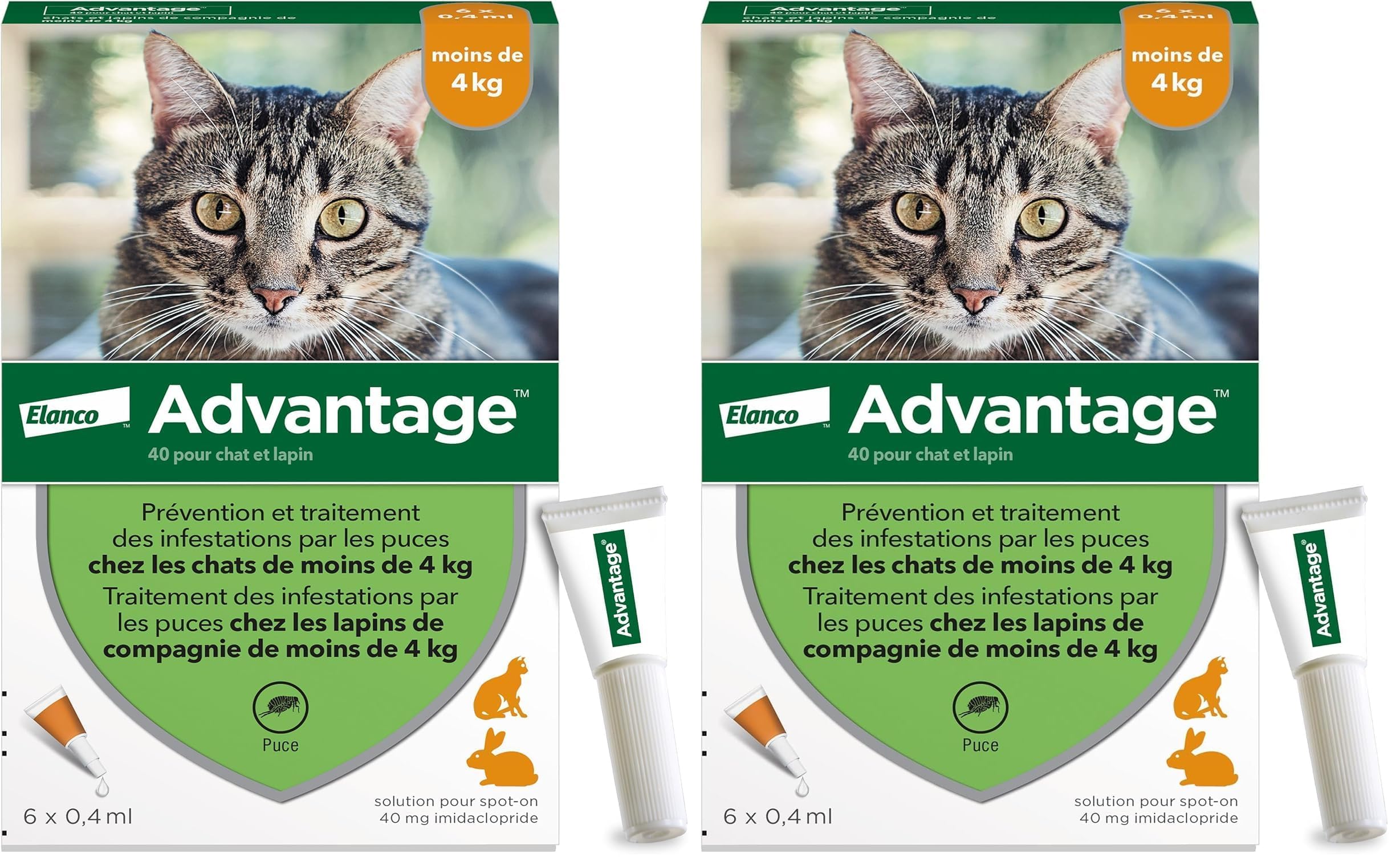 Advantage Chat & Lapin de Moins de 4 kg – Pipettes Anti puces Chat pour prévention des infestations – Traitement Anti puces Lapin pour Une Protection en continu Pendant 3 à 4 semaines – 6 x 0,4 ML