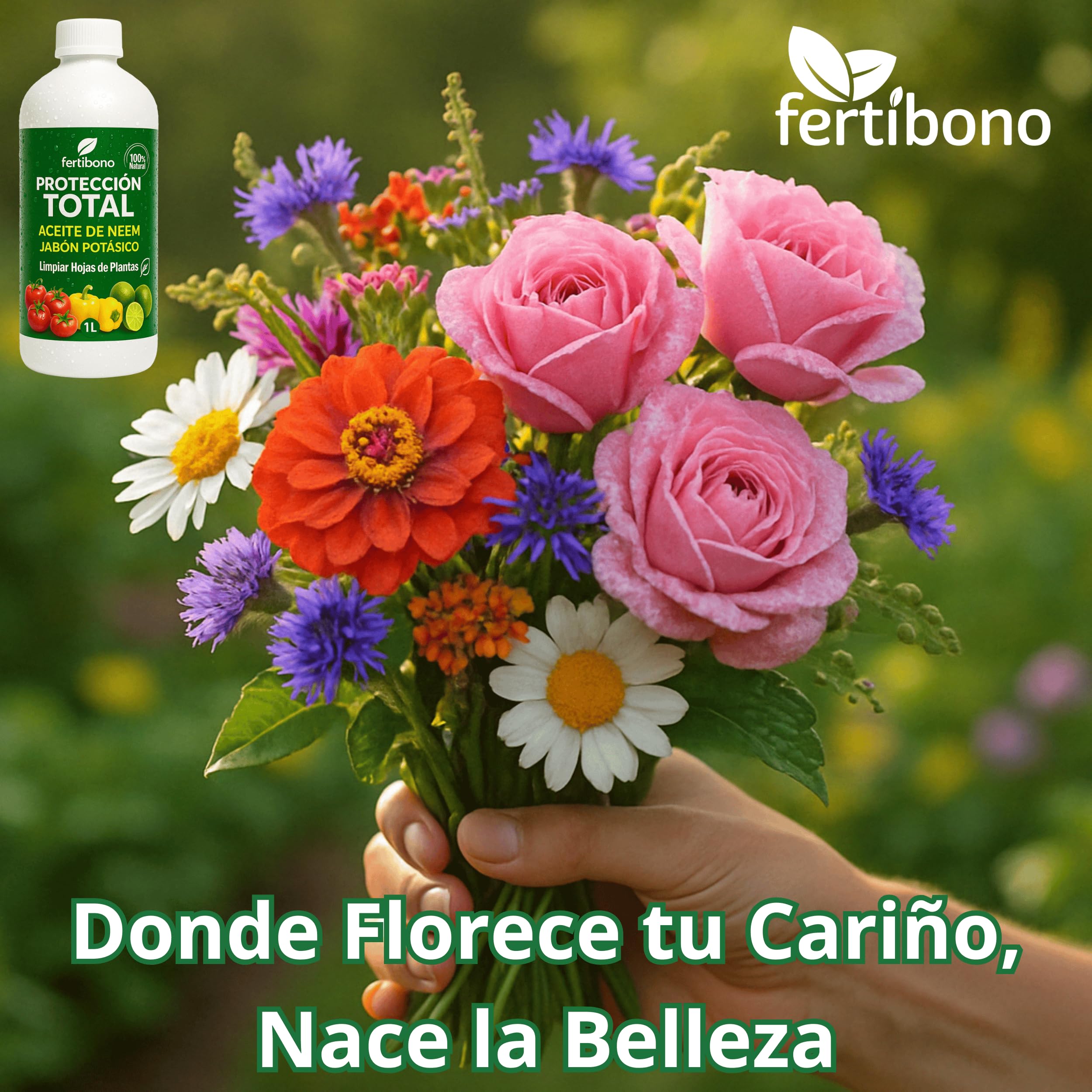 FERTIBONO PROTECCION TOTAL Jabón Potásico y Aceite de Neem – Cuidado Natural 100% para Plantas | 5L | Fortalece, Limpia y Equilibra | Ideal para Huertos y Jardines Ecológicos