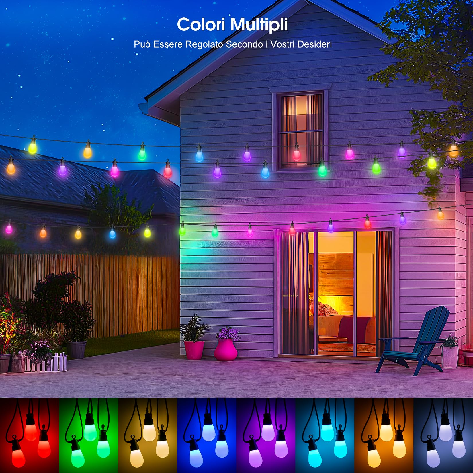 Catena Luminosa LED da Esterno Natale - 21M Luci RGB Colore Cambiabile Retro IP65 Impermeabile con Telecomando per Feste Festival Terrazza Giardino Balcone Matrimoni Gazebo