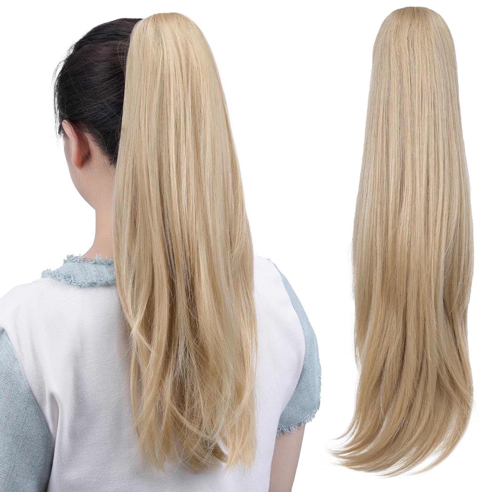 HSPJHTM Ponytail Extensions,Blonde Claw Clip Hair Extensions for Women Straight Hair Piece 20" Synthetic Wavy Pony Tail Halloween Fluffy Daily Use