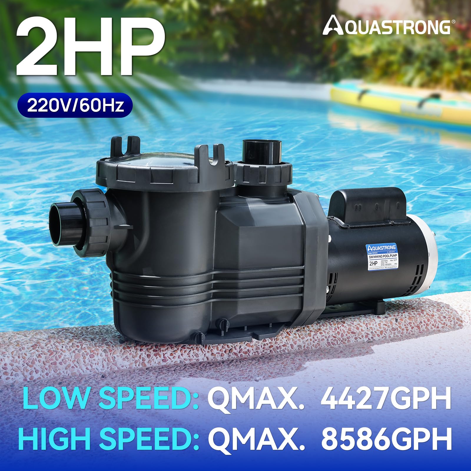 AQUASTRONG - Wbudowana pompa basenowa z ziemią, 2 HP, 220 V, podwójna prędkość 9000 GPH, pojedyncza prędkość z silnikiem z czystej miedzi, energooszczędność, wysoki przepływ, wydajne pompy basenowe