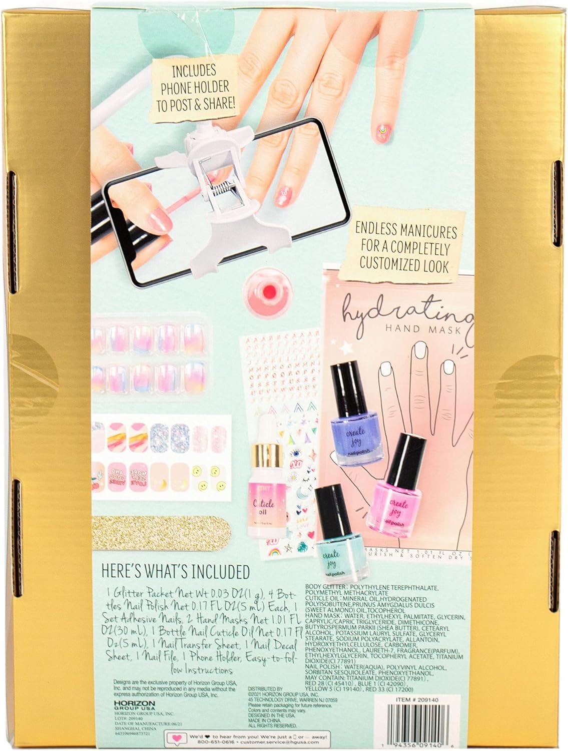 STMT Self-Love Club D.I.Y. Nail Art Studio by Horizon Group USA, 10+ Essentials for at-Home Manicure Including Nail Polishes, Soothing Hand Mask, Cuticle Oil, Phone Holder, Nail Stickers & More