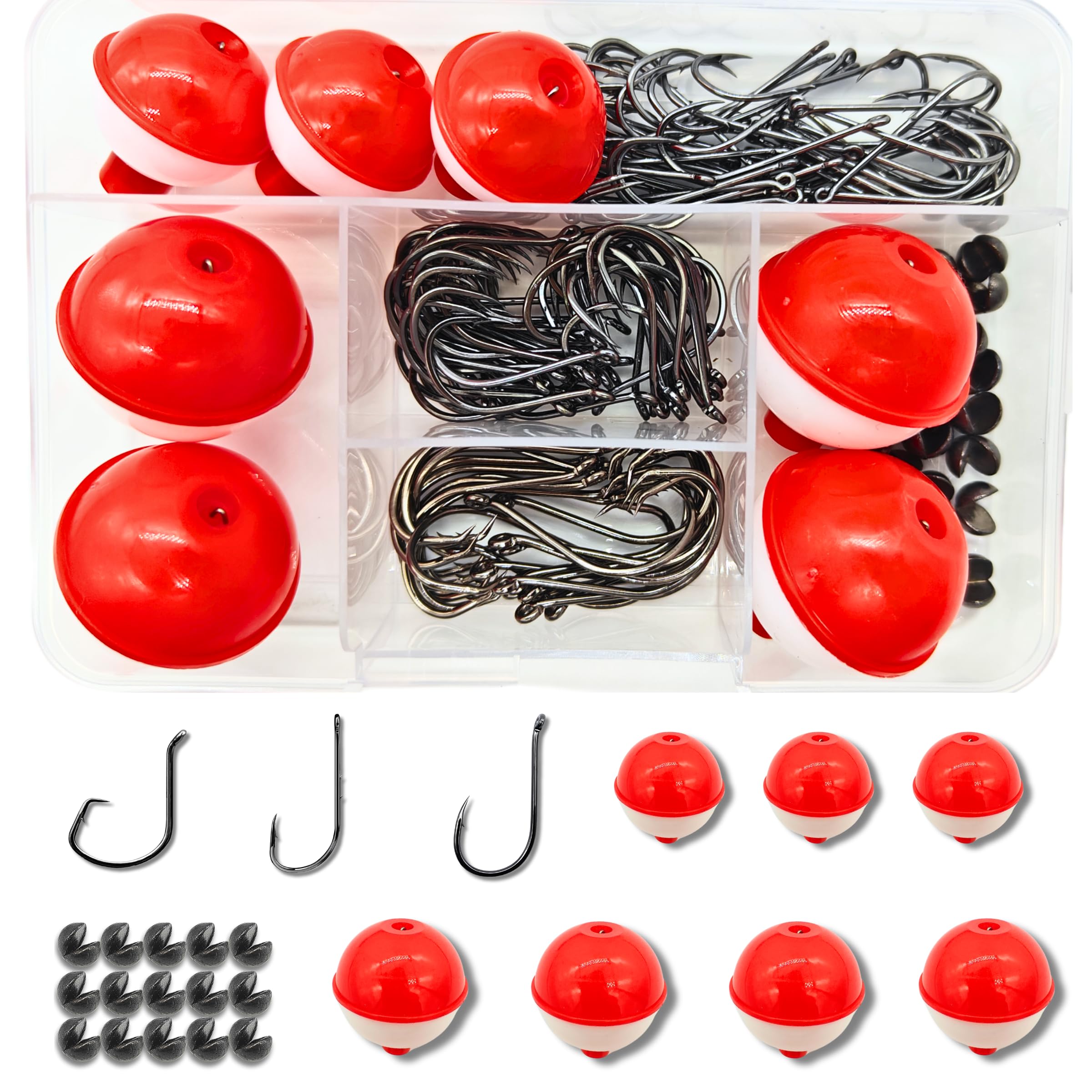 ELLYCIO 147/295 PCS Fishing Tackle Kit, Including Fishing Hooks, Bobbers, Octopus, Circle, Baitholder Hooks, Sinker Weights for Bass Trout Catfish Panfish (147 Pcs Fishing Tackle Kit)