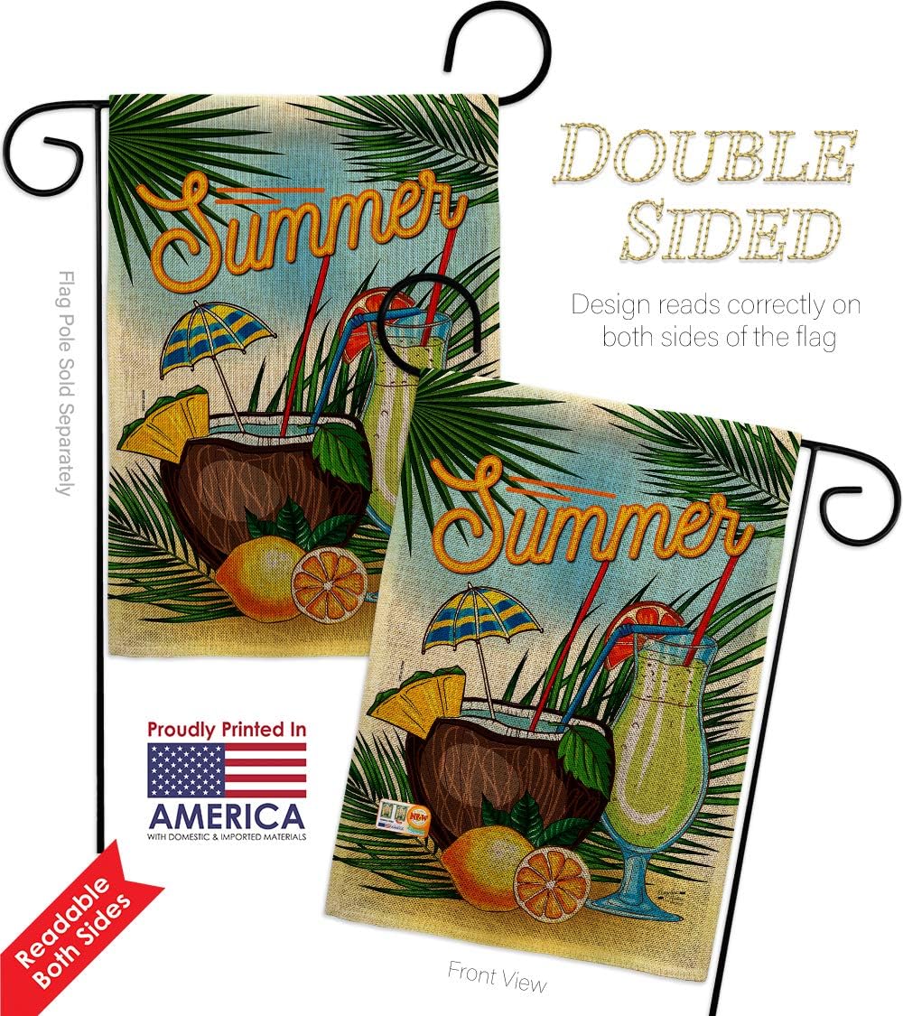 Summer Drinks Burlap Burlap Garden Flag Beverages Cocktail Margarita Mojito Bloody Mary Mai Tai Tropical Refreshing Small Decorative Gift Yard House Banner Double-Sided Made In USA 13 X 18.5