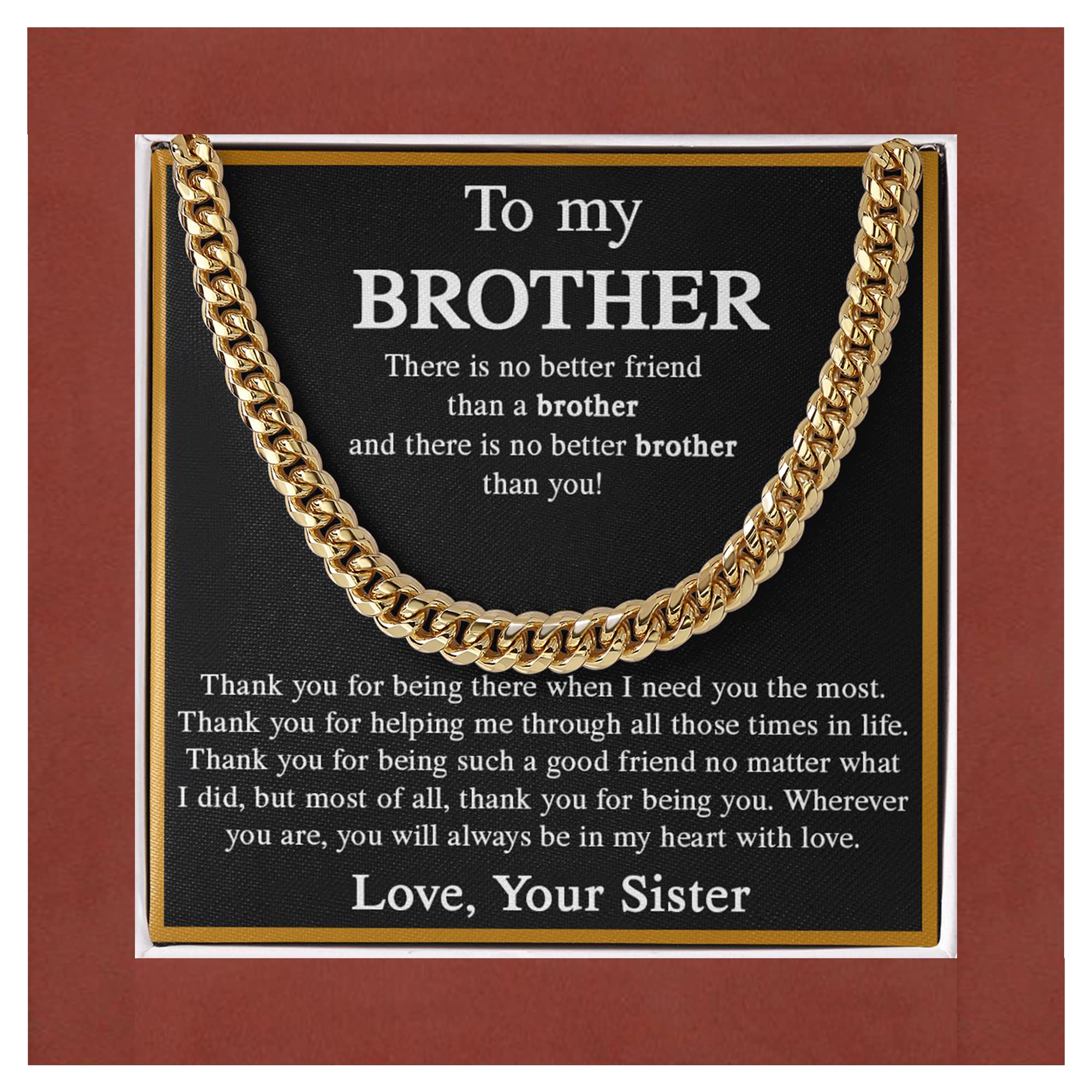 VIRAGIL Stainless Steel Cuban Chain Necklace for Brother - Sentimental Birthday Gift from Sister - Men's Gold Silver Necklace for Christmas