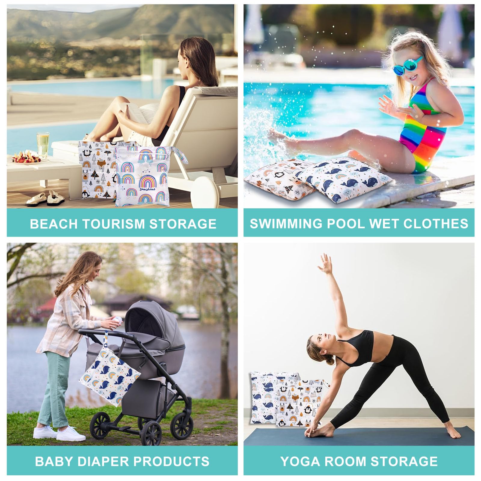 Lot de 3 Sacs Linge Sale Imperméable 30 x 28 cm Sac à Linge de Voyage Étanches avec Fermeture Éclair pour Maillots Bain Sport Gym Vêtements Humides Camping Hôtel