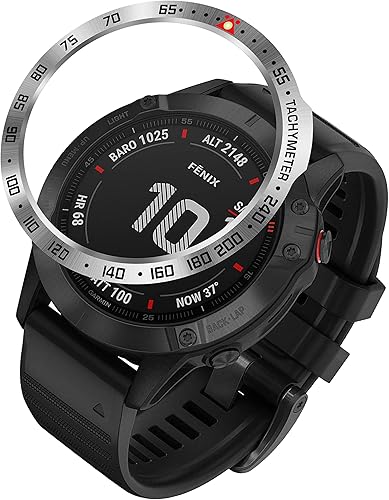 Anillo de bisel de acero inoxidable compatible con Garmin Fenix 6X6X Pro Watch, cubierta adhesiva de anillo bisel antiarañazos y protector de