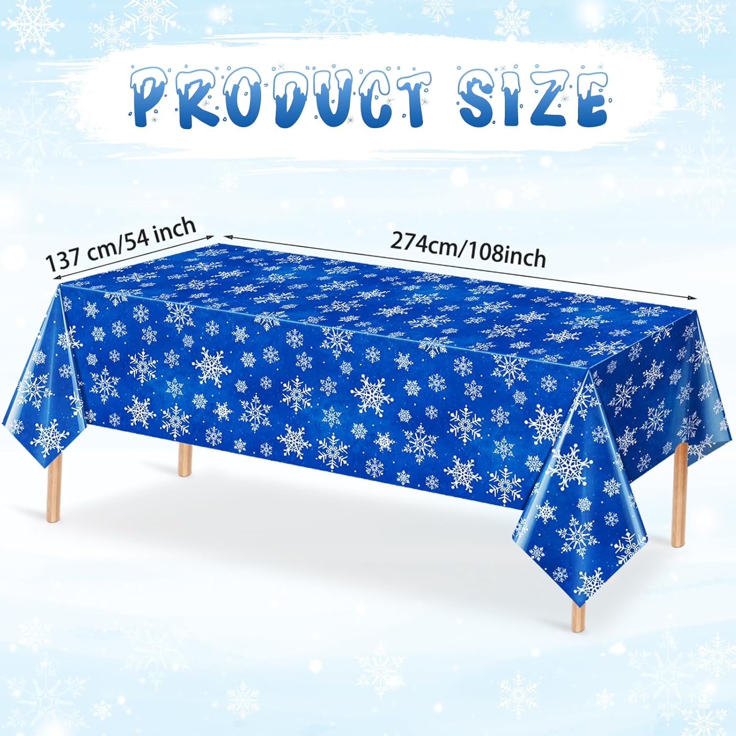 Jectivs 6 Pieces Christmas Snowflake Plastic Party Tablecloth Decorations,White Snowflake Blue Xmas Backdrop Sign Table Cover Banner for Winter Christmas Holiday Party Supplies,54x108 inch (Blue) - Image 2