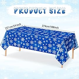 Jectivs 3 Pieces Christmas Snowflake Plastic Party Tablecloth Decorations,White Snowflake Blue Xmas Backdrop Sign Table Cover Banner for Winter Christmas Holiday Party Supplies,54x108 inch (Blue)