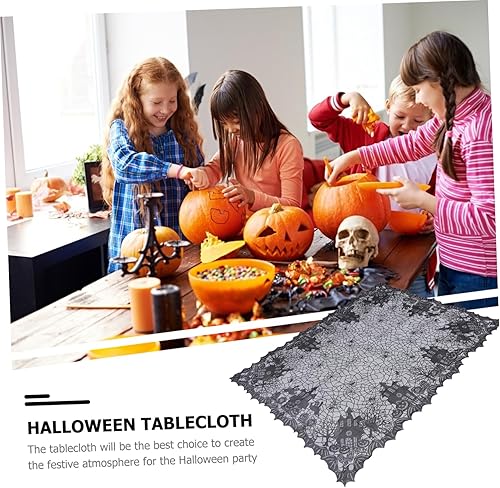 Miniatura 9 de HOMSFOU 2 Pcs Halloween Tablecloth Lace Cobweb Tablecloth Halloween Lace Decoration Halloween Spider Decor Fireplace Mantel Scarf Lace Table Cover