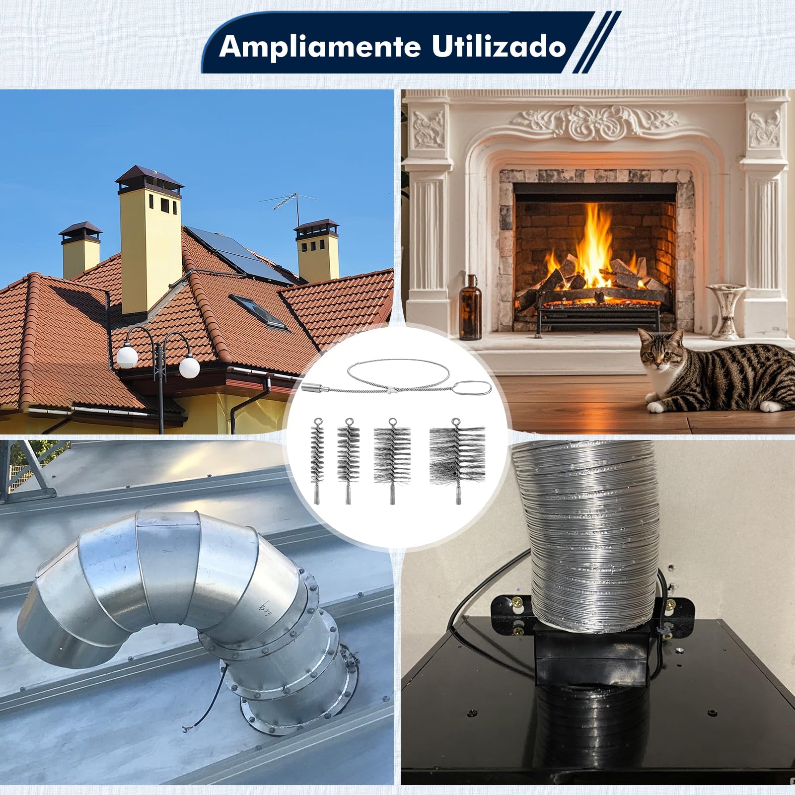 4 Piezas Cepillo de Caldera Kit, Diámetro 30/50/80/150mm con 1 Metro Extensor, Cepillo de Limpieza para Chimeneas para Limpiar Chimeneas Tubos de Horno y Tubos Humo