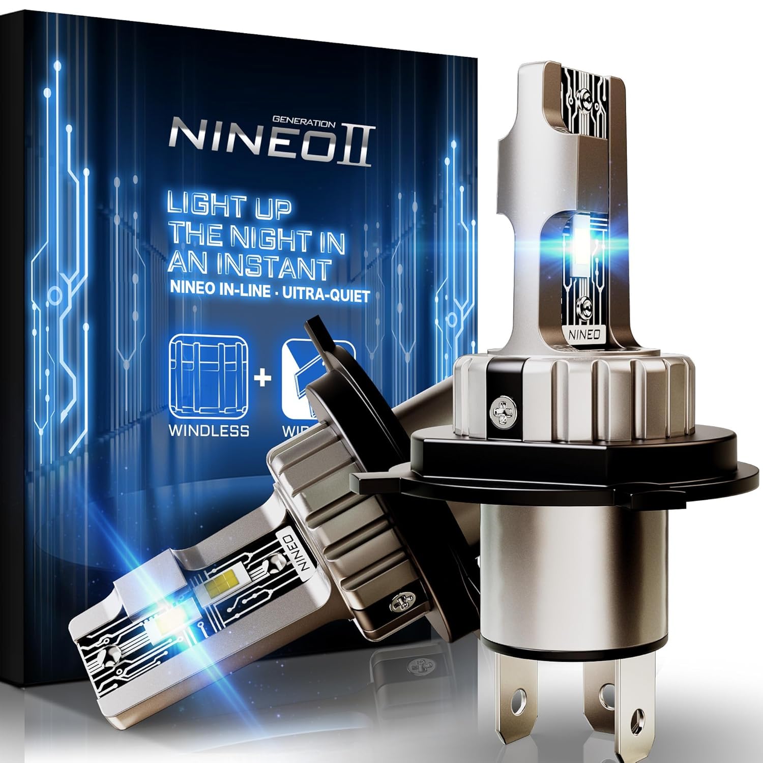 NINEO H4 BULBS 9003 Light Bulbs 300 Super Brighter 6500K Cool White Real 1 1 Mini Size Plug