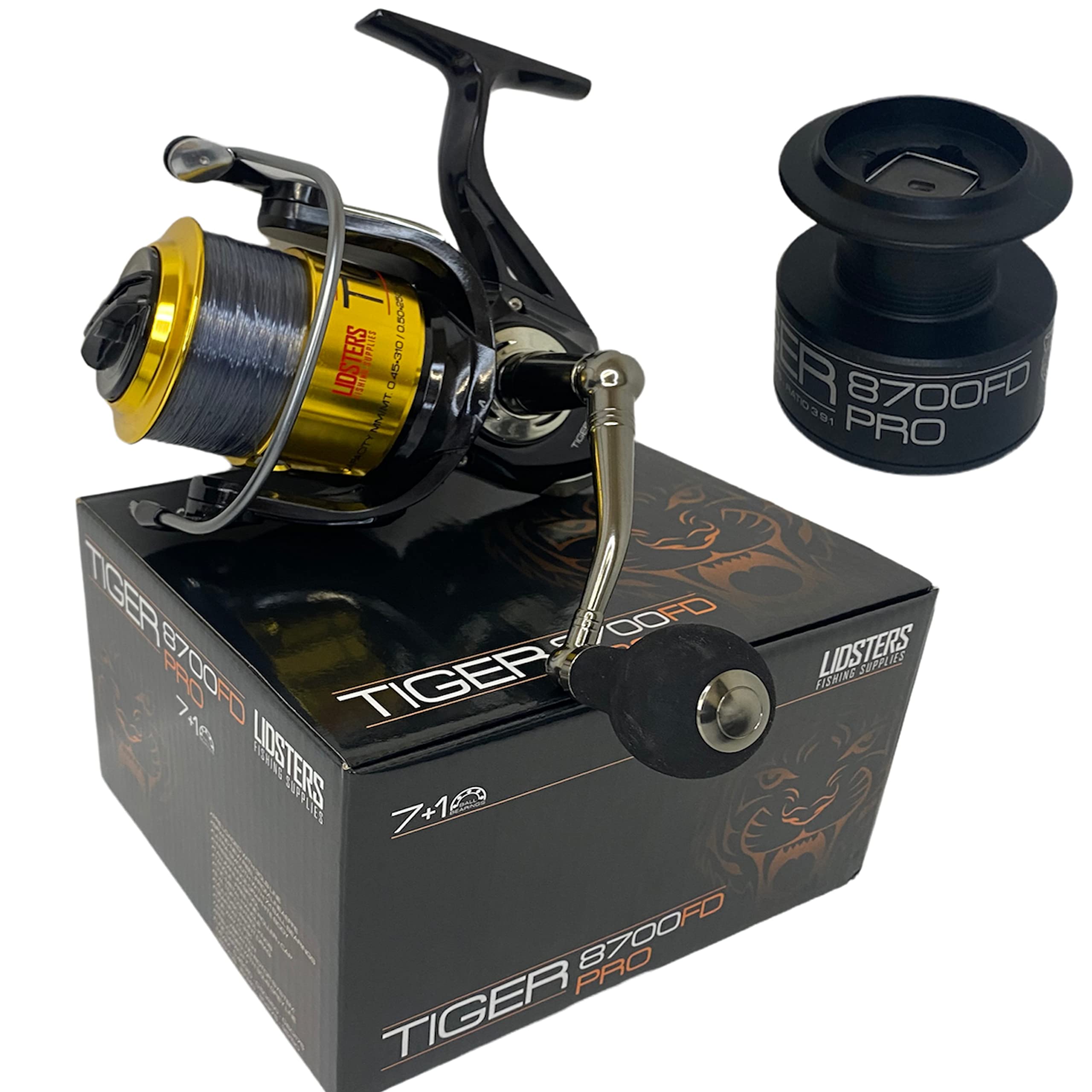 Lidsters 7 + 1 BB TIGER 8700 FIXED LARGE SEA FISHING BEACH PIER REEL 30LB LINE, Gold