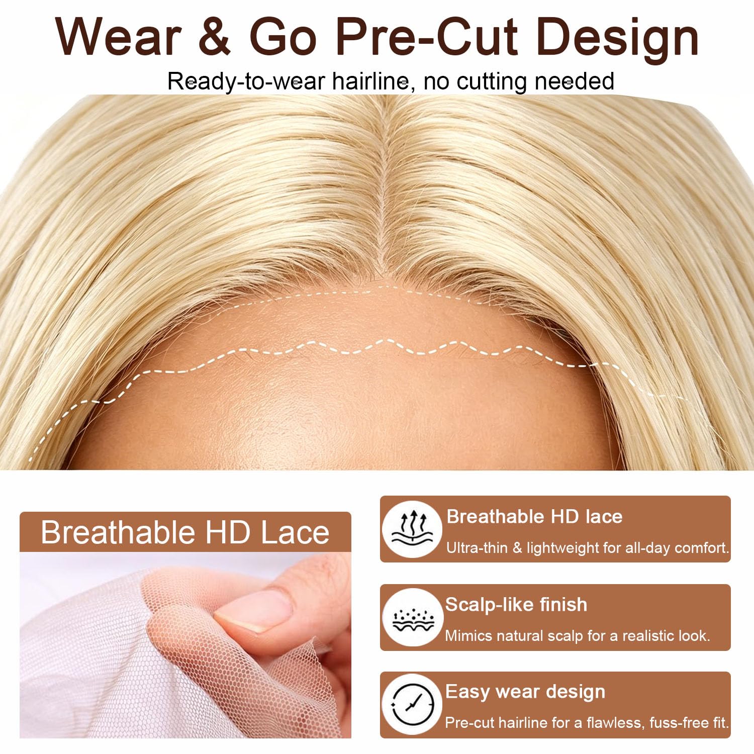 26 Inch Blonde Synthetic Lace Front Wig – 6x4 HD Transparent Lace, Glueless & Pre-Cut, Long Layered Body Wave, Natural Hairline, Beginner-Friendly with Heat Resistant Fiber for Daily Party